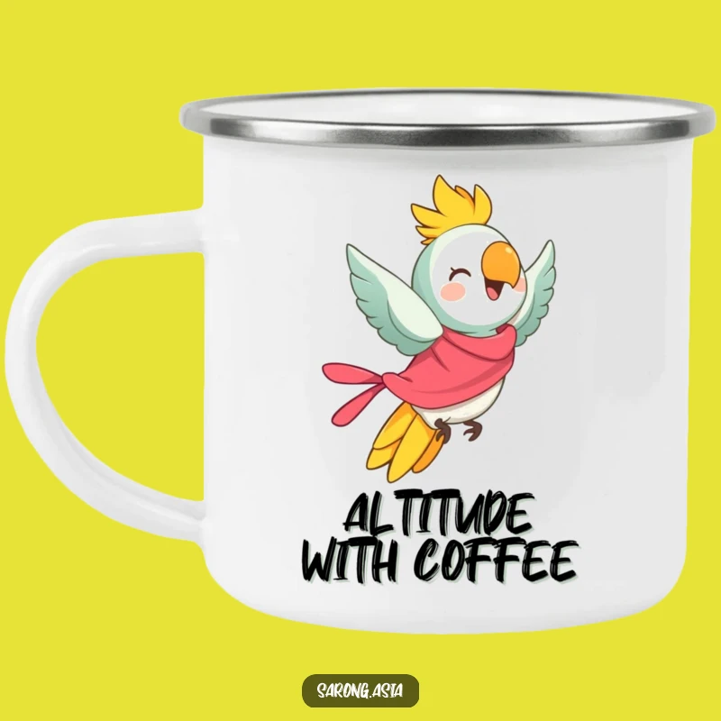 Funny Flying Parrot Camping Mug, Durable Outdoor Cup, Hilarious Travel Gift
