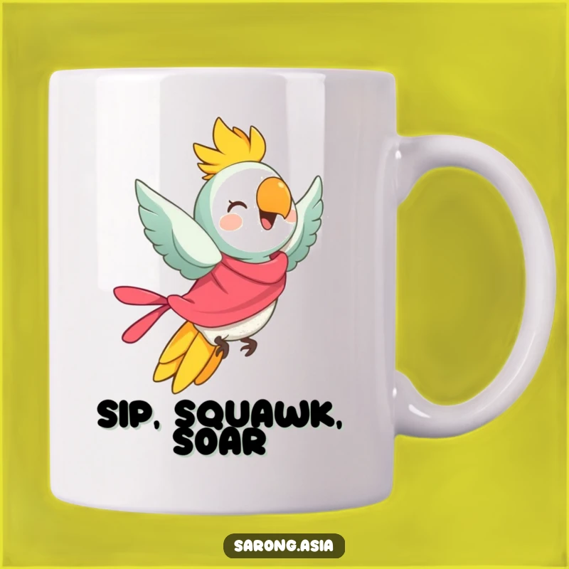 Funny Flying Parrot Mug, Cheerful Sarong Bird, Joyful Gift Idea