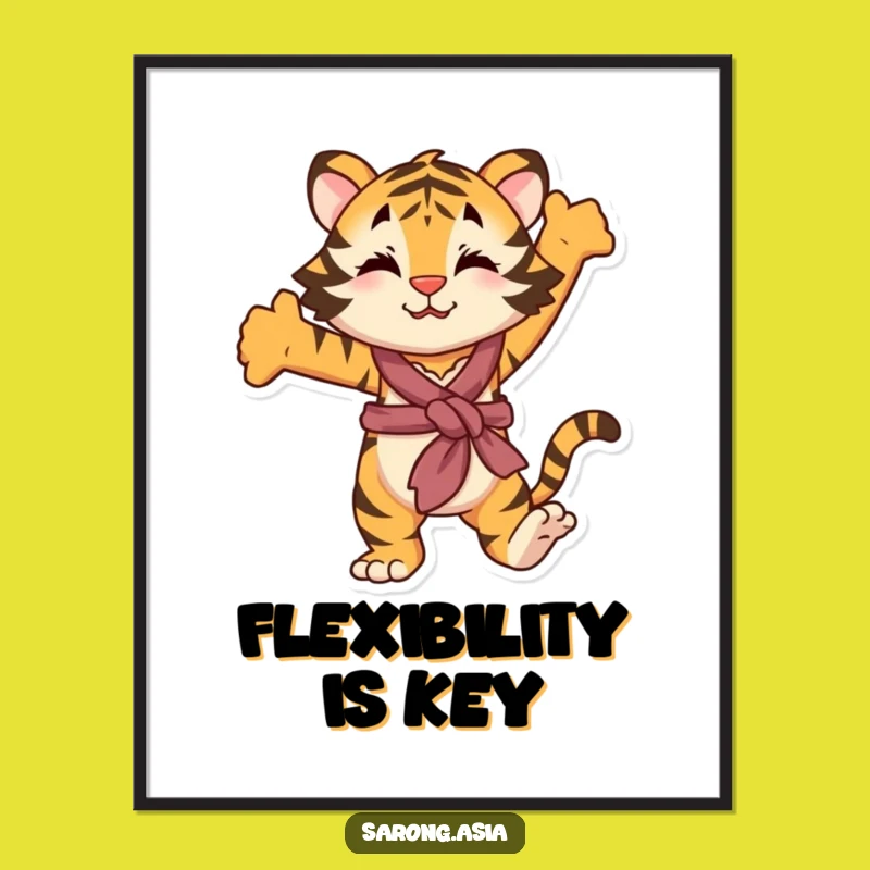 Funny Stretching Tiger Digital Print, Playful Animal Art, Instant Hilarious Decor