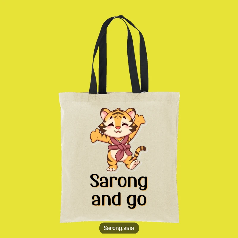 Funny Stretching Tiger Tote Bag, Playful Sarong Accessory, Ideal Humorous Gift